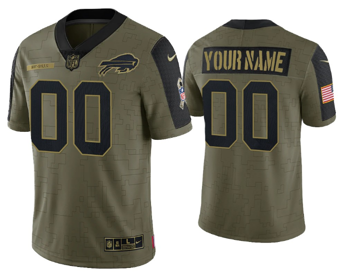 Men's Buffalo Bills Customized 2021 Olive Salute To Service Limited Stitched Jersey